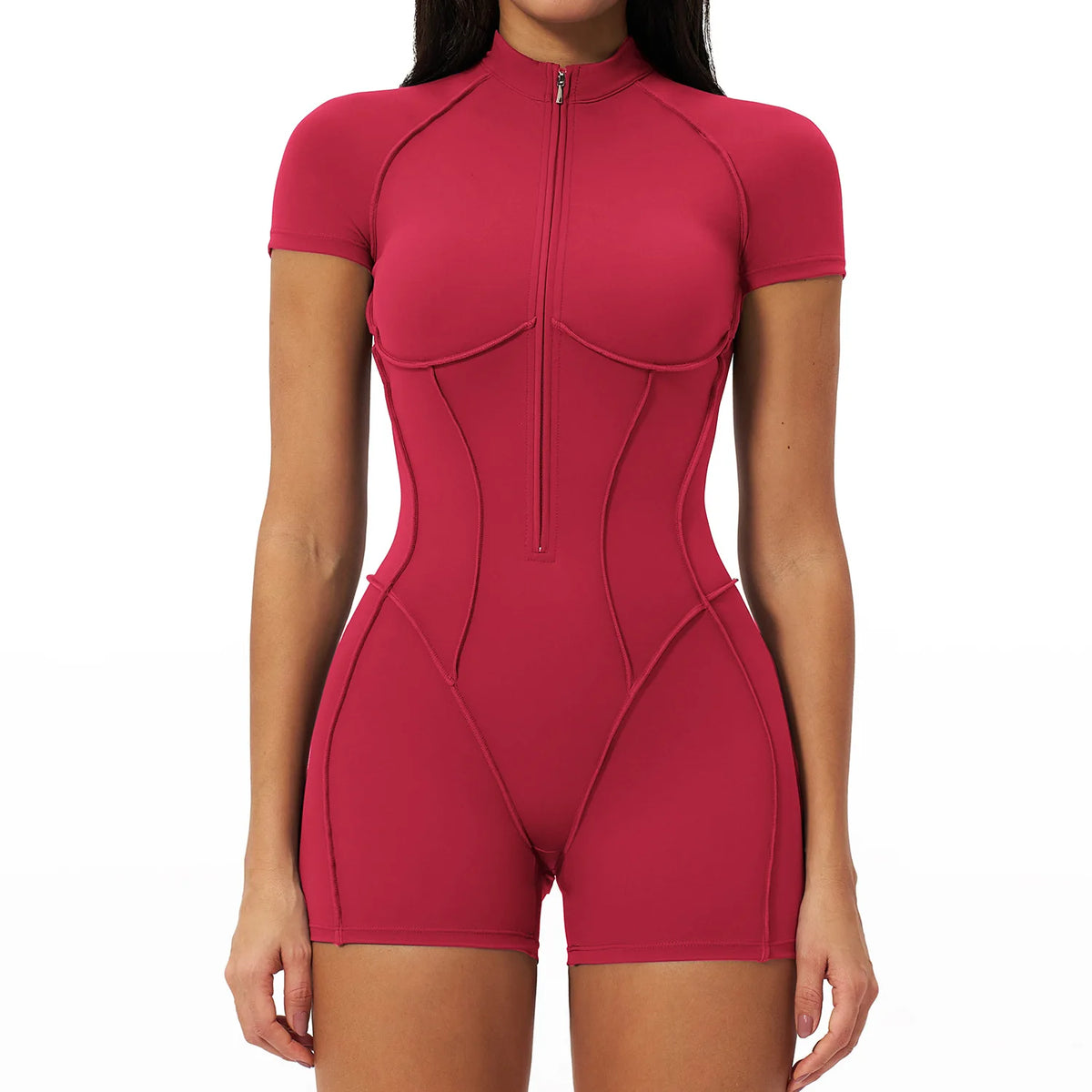 Short-Sleeve Zip Workout Jumpsuit